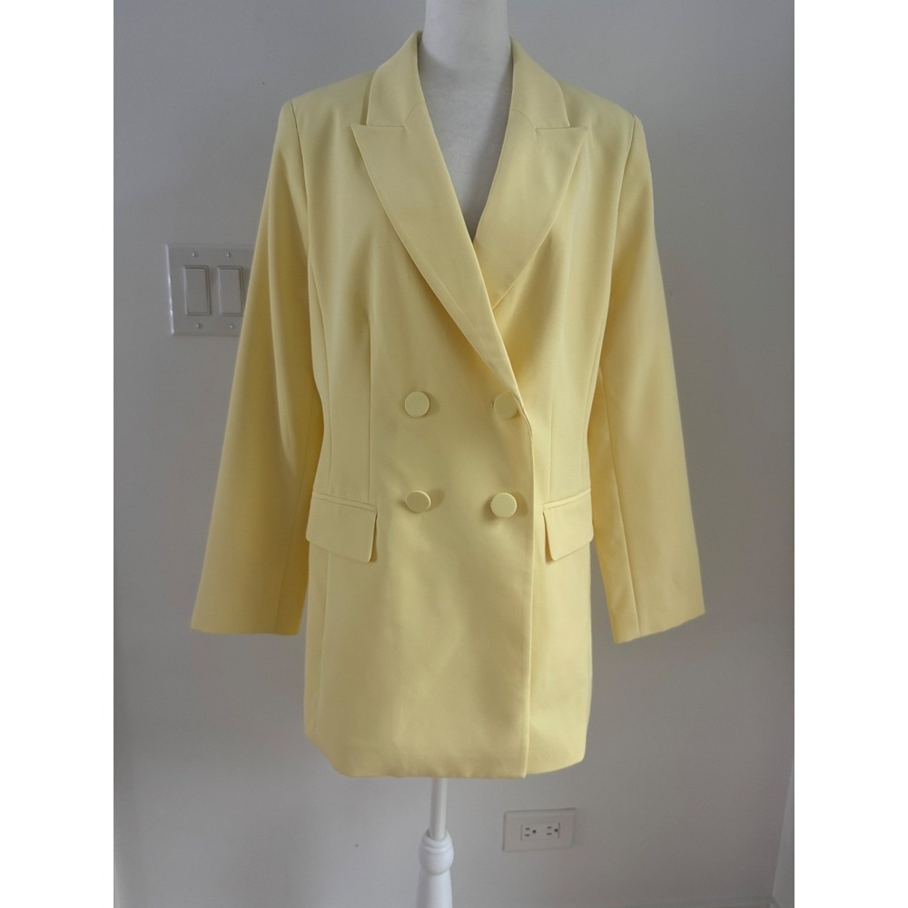 Worthington Womens Double Breasted Blazer Jacket Pale Yellow Size 12